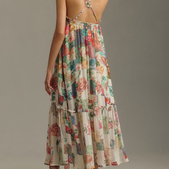 Anthropologie Floral Patchwork Maxi Dress in Cream, Pink, Green, Blue - Picture 2 of 2